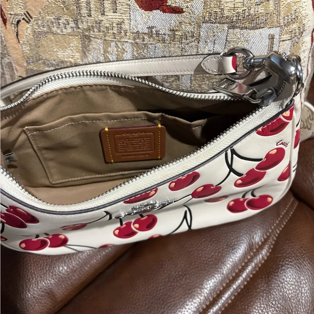 Coach White Leather Mini Shoulder Bag with Red Cherry Print - Picture 8 of 8